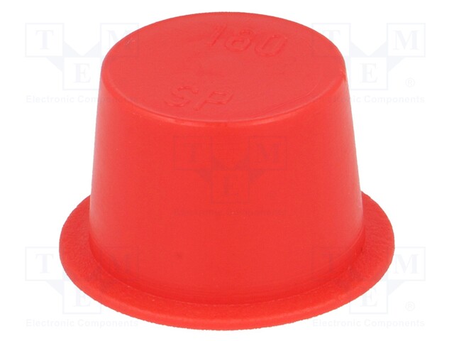 Plugs; Body: red; Out.diam: 23.7mm; H: 15.1mm; Mat: LDPE; Shape: round