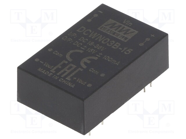 Converter: DC/DC; 3W; Uin: 18÷36V; Uout: 15VDC; Uout2: -15VDC; DIP24