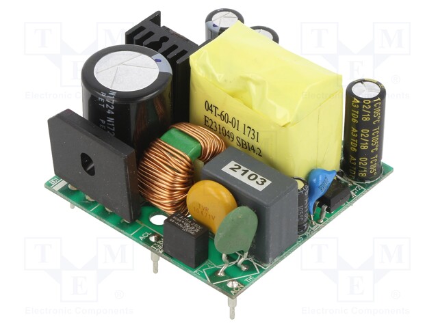 Converter: AC/DC; 60W; Uout: 5VDC; Iout: 8A; 86%; Mounting: PCB; 3kV