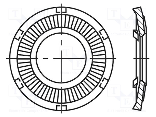 Washer; round,externally serrated; M5; D=10mm; spring steel