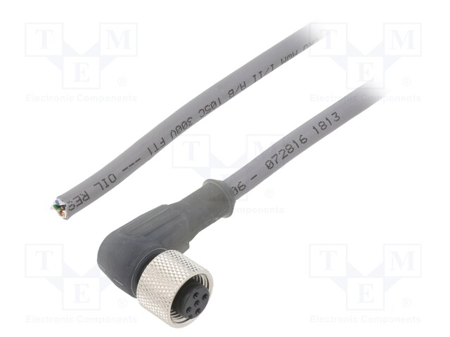 Connection lead; M12; PIN: 5; angled; 3m; plug; 63VAC; 2.5A; -25÷80°C