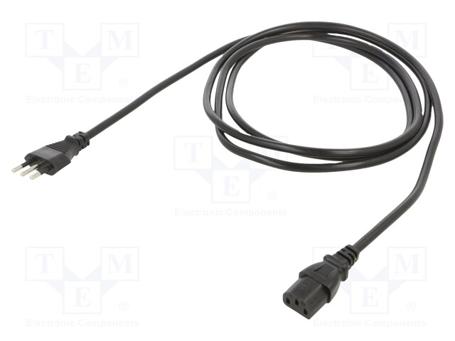 Cable; CEI 23-50 (L) plug,IEC C13 female; PVC; 2.5m; black; 10A