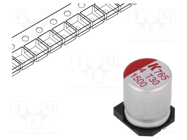 Polymer Aluminium Electrolytic Capacitor, 1500 µF, 4 V, Radial Can - SMD, A765 Series, 0.012 ohm