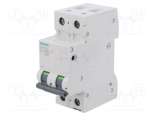 Circuit breaker; 230/400VAC; Inom: 20A; Poles: 2; DIN; Charact: B