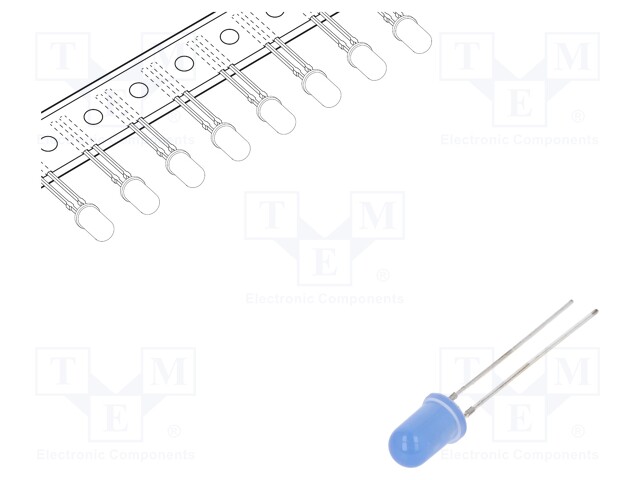 LED; 5mm; blue; 330mcd; 40°; Front: convex; Pitch: 2.54mm; 2000pcs.