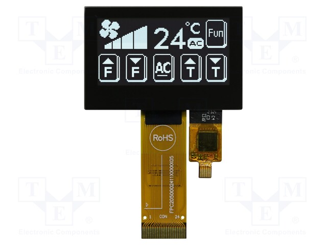 Display: OLED; graphical; 1.54"; 128x64; Dim: 43.04x28.22x3.01mm