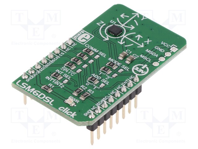 Click board; accelerometer,gyroscope; I2C,SPI; LMS6DSL; 3.3VDC