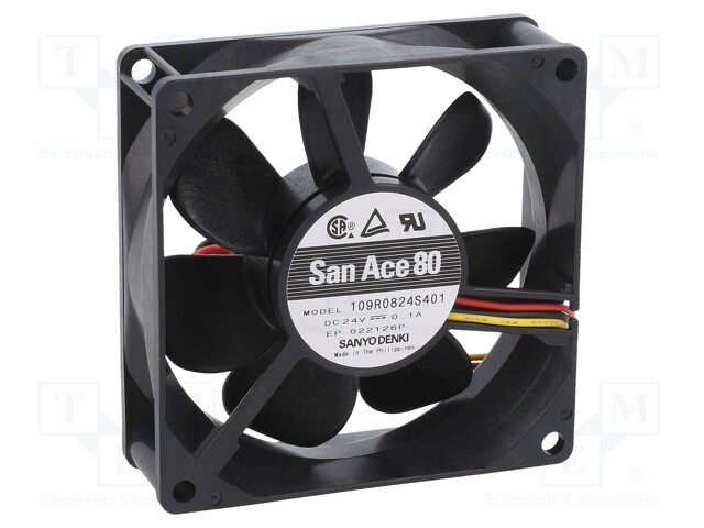 Fan: DC; axial; 24VDC; 80x80x25mm; 72m3/h; 34dBA; ball bearing