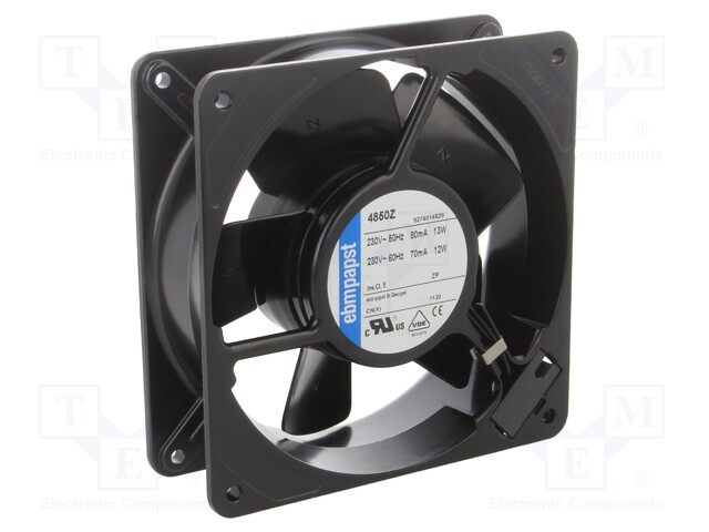 Fan: AC; axial; 230VAC; 119x119x38mm; 98.4m3/h; 26dBA; 1700rpm; 50Hz