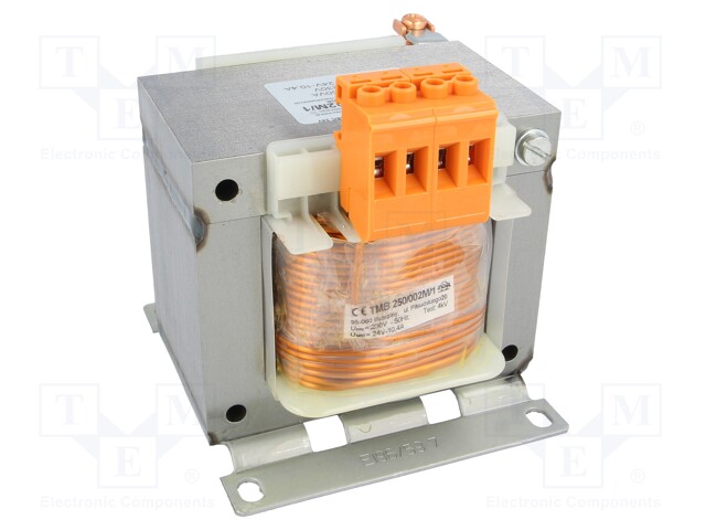 Transformer: mains; 250VA; 230VAC; 24V; Leads: terminal block; IP00