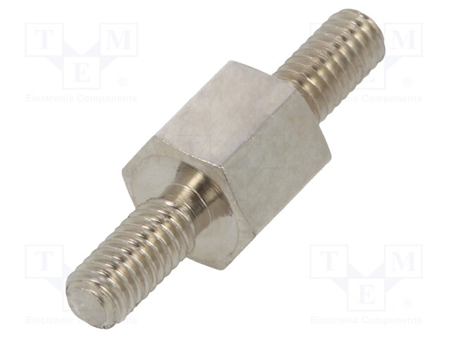 Screwed spacer sleeve; 5mm; Ext.thread: M2,5; hexagonal; brass