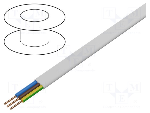 Wire; YDY; flat; solid; Cu; 3G6mm2; PVC; white; 450V,750V; 100m