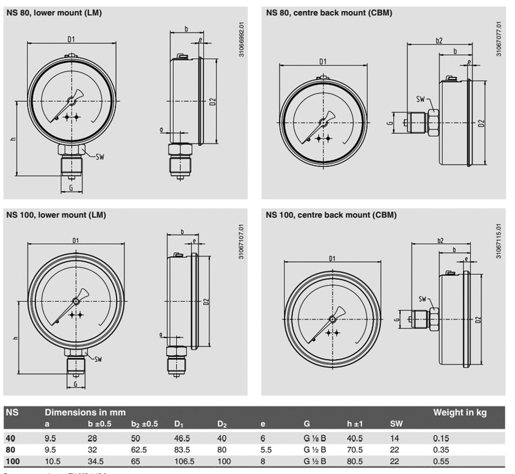 Manometer; 0÷60bar; Class: 2.5; 40mm; -20÷60°C; IP65; steel; 113.53