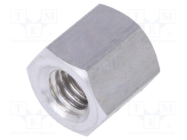 Screwed spacer sleeve; Int.thread: M6; 10mm; hexagonal; aluminium