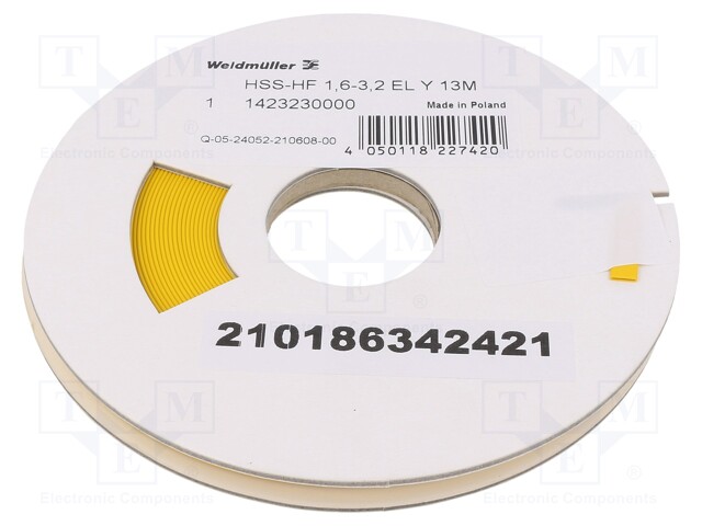 Heat shrink sleeve; polyolefine; yellow; Temp: -55÷105°C; L: 13m