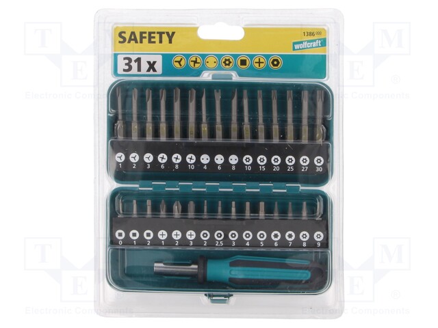 Screwdriver bits; Pcs: 31; Package: metal case