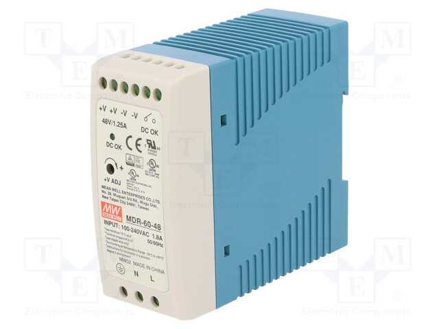 Power supply: switched-mode; 60W; 48VDC; 48÷56VDC; 1.25A; 330g