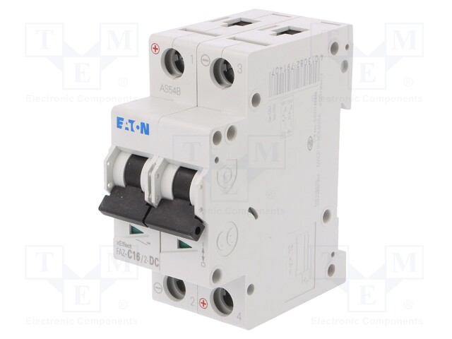 Circuit breaker; 250VDC; Inom: 16A; Poles: 2; DIN; Charact: C; 10kA