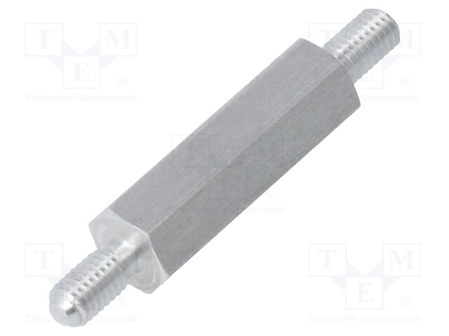 Screwed spacer sleeve; 18mm; Ext.thread: M3; hexagonal; aluminium