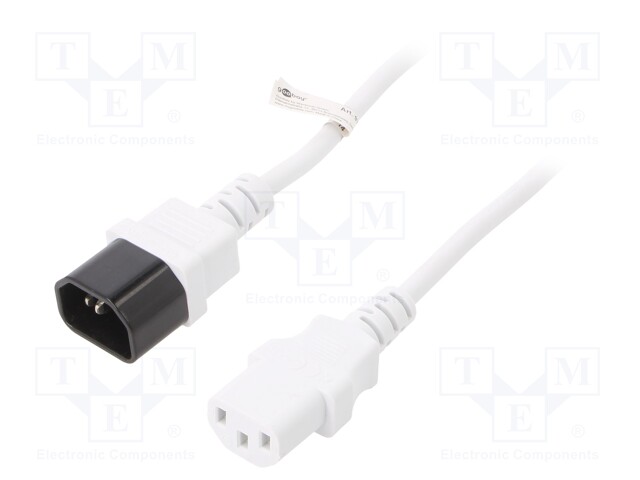 Cable; IEC C13 female,IEC C14 male; PVC; 1m; white; 10A; 250V