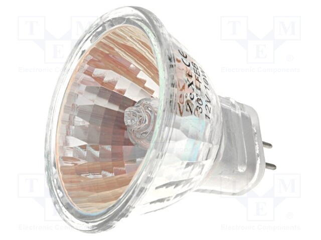 Filament lamp: halogen; 12VAC; 10W; G4; MR11; 90lm; 30°