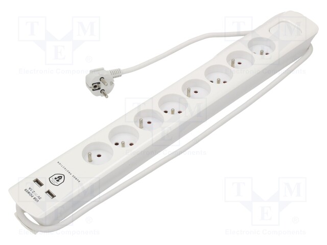 Plug socket strip: protective; Sockets: 8; 230VAC; 10A; 1.4m