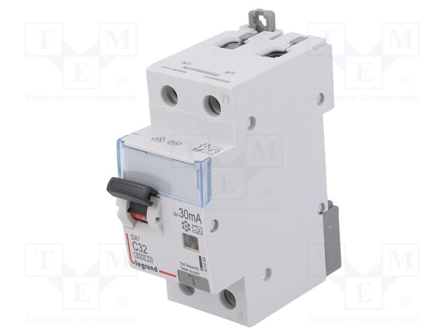 RCBO breaker; Inom: 32A; Ires: 30mA; Max surge current: 250A; 400V