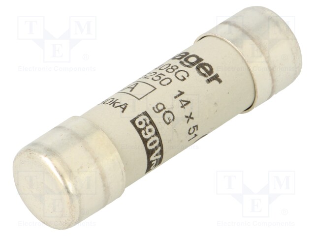 Fuse: fuse; gG; 8A; 690VAC; cylindrical,industrial; 14x51mm