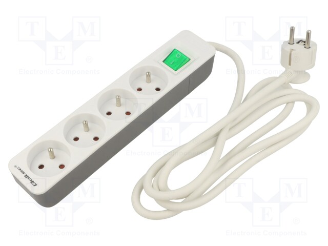 Extension lead; Sockets: 4; white; 3x1,5mm2; 1.8m; 16A