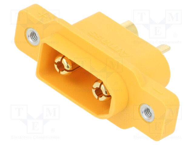 Socket; DC supply; XT90; male; PIN: 2; for cable; soldering; yellow