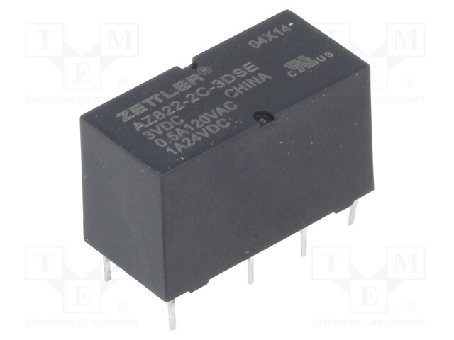 Relay: electromagnetic; DPDT; Ucoil: 3VDC; 0.5A/120VAC; 1A/24VDC