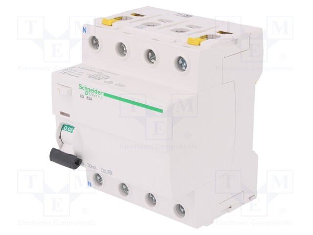 RCD breaker; Inom: 63A; Ires: 30mA; Poles: 4; 400V; Mounting: DIN