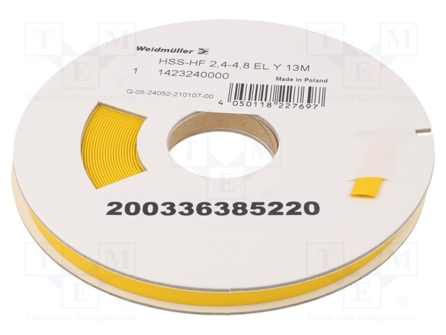 Heat shrink sleeve; glueless; 2: 1; 4.8mm; L: 13m; yellow