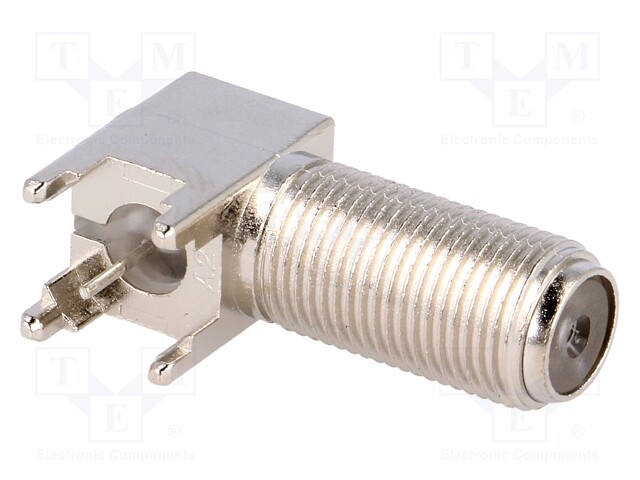 Socket; F; female; angled 90°; 75Ω; THT; on PCBs