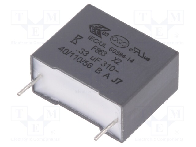 Capacitor: polypropylene; X2; 0.33uF; 15mm; ±10%; 18x14.5x8.5mm