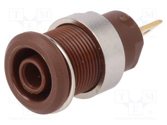 Socket; 4mm banana; 24A; 1kV; Cutout: Ø12.2mm; brown; gold-plated