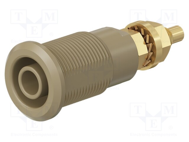 Socket; 4mm banana; 32A; brown; gold-plated; Overall len: 38.5mm