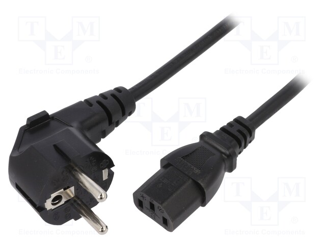 Cable; CEE 7/7 (E/F) plug angled,IEC C13 female; 4m; black; PVC