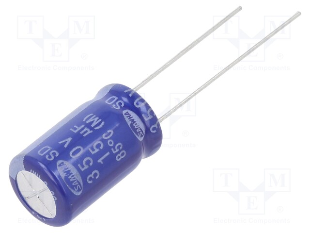 Capacitor: electrolytic; THT; 15uF; 350VDC; Ø10x16mm; ±20%; 2000h