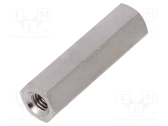 Screwed spacer sleeve; Int.thread: M3; 20mm; hexagonal; brass