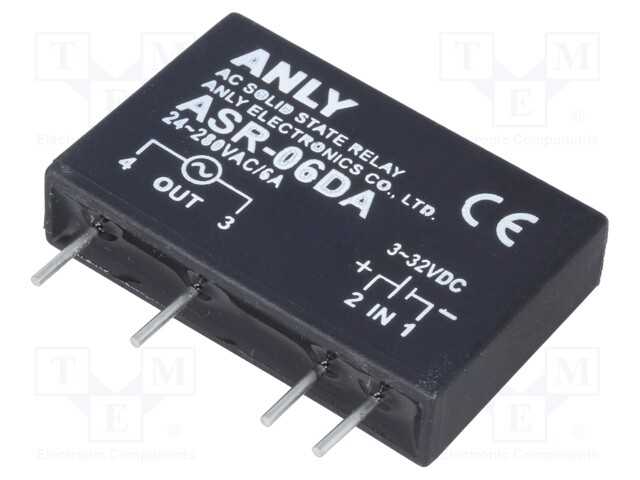 Relay: solid state; Ucntrl: 3÷32VDC; 6A; 24÷280VAC; THT; SIP