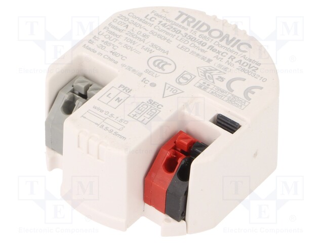 Power supply: switched-mode; LED; 14W; 50VDC; 250÷350mA; IP20; 44g