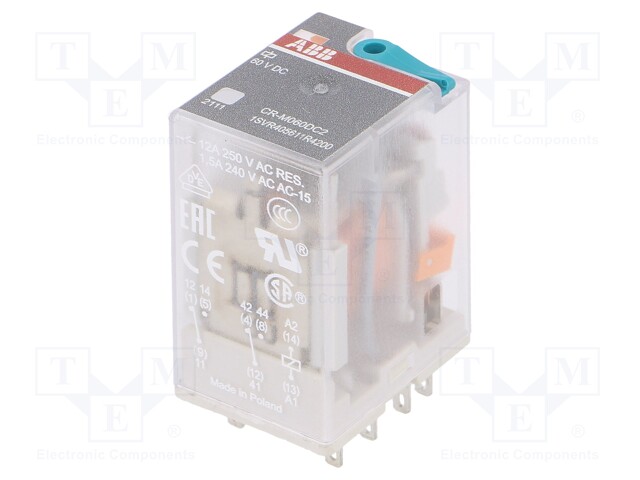 Relay: electromagnetic; DPDT; Ucoil: 60VDC; 12A; max.250VAC