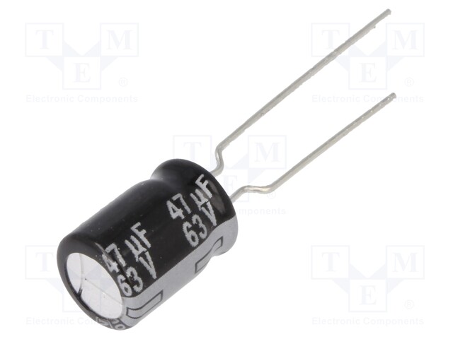 Capacitor: electrolytic; THT; 47uF; 63VDC; Ø8x11.5mm; Pitch: 5mm