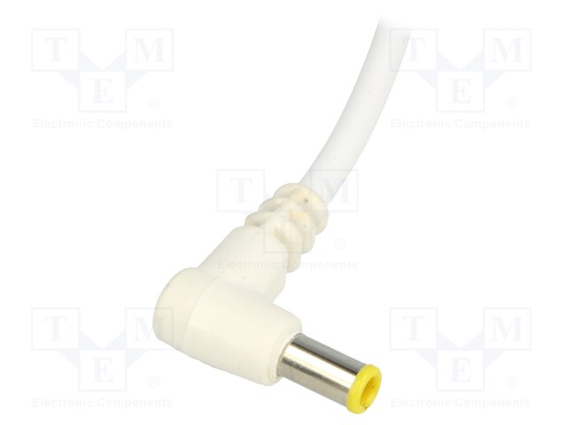 Cable; wires,DC 5,5/3,0CP plug; angled; 1mm2; white; 1.5m