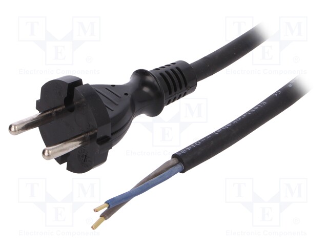 Cable; CEE 7/17 (C) plug,wires; 4m; black; rubber; 2x1,5mm2; 16A