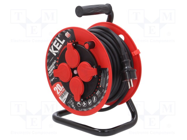 Extension lead; reel,with non-rotating sockets; Sockets: 4; 20m