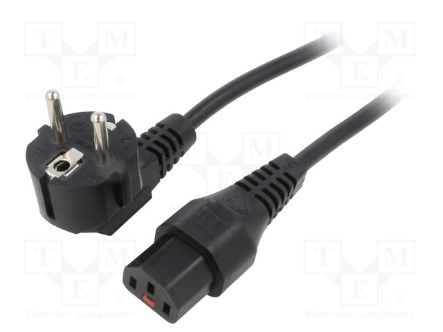 Cable; CEE 7/7 (E/F) plug angled,IEC C13 female; 5m; black; 10A