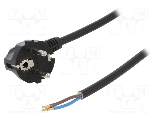 Cable; SCHUKO plug,CEE 7/7 (E/F) plug angled,wires; 4m; black