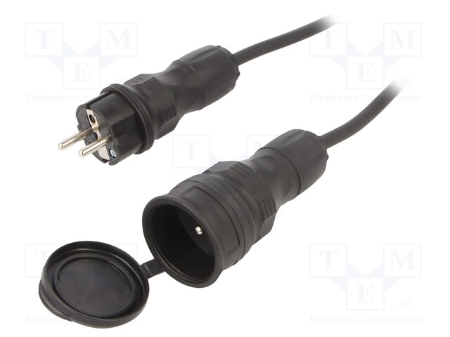 Extension lead; Sockets: 1; rubber; black; 3x1,5mm2; 10m; 16A